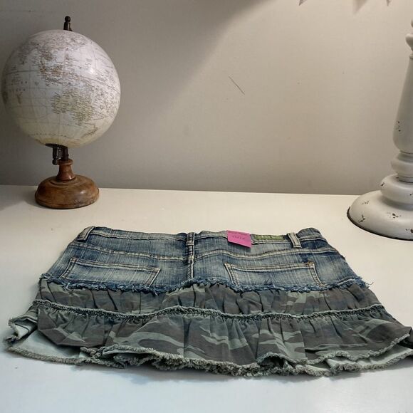 NWT Ruffle 11 Camo/Denim Y2K Mini Skirt - Picture 11 of 12